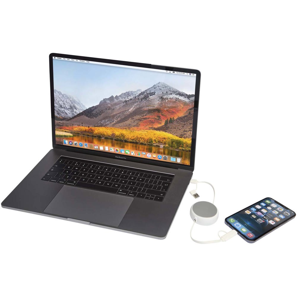 Alasia 5-in-1 100 cm intrekbare datasynchronisatie- en 45 W snellaadkabel van gerecycled plastic en aluminium