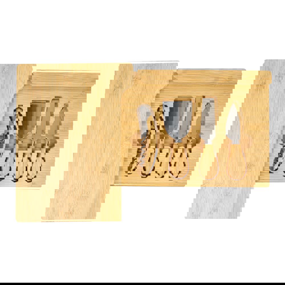 4 stuks bamboe kaas- en wijnset