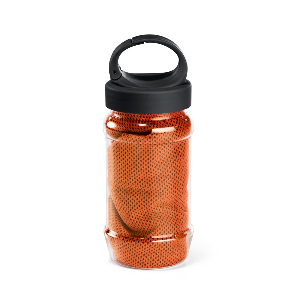 ARTX PLUS. Set met een PP en PET fles en een polyamide en polyester sporthanddoek - oranje
