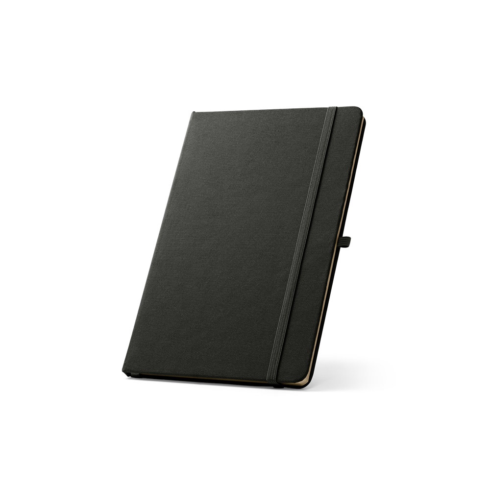 ANNE. A5 notitieblok in gerecycled polyester (100% rPET) met gelinieerde pagina's - Zwart