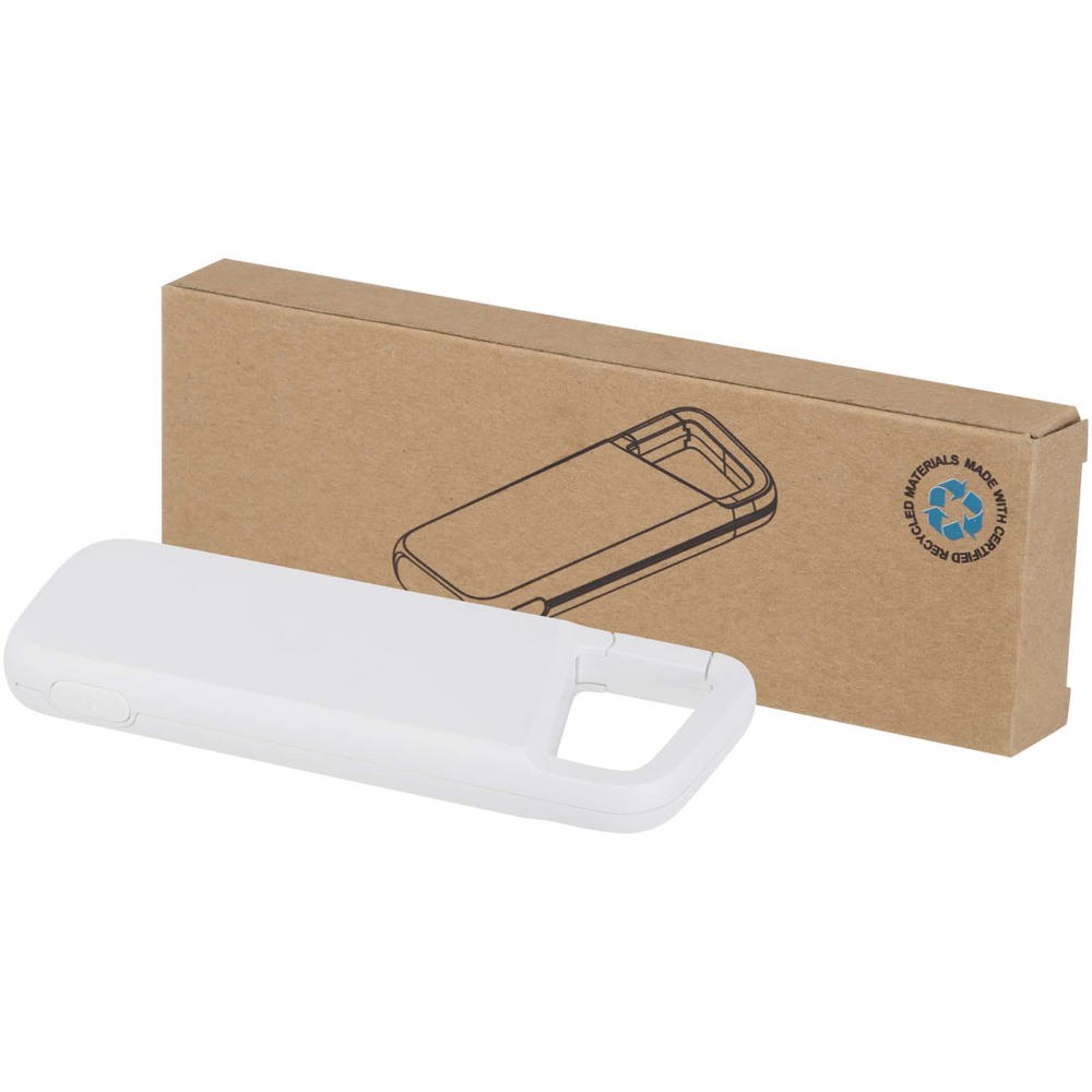 Alkes waterbestendige powerbank van 5000 mAh 12 W van gerecycled plastic met karabijnhaak - Wit