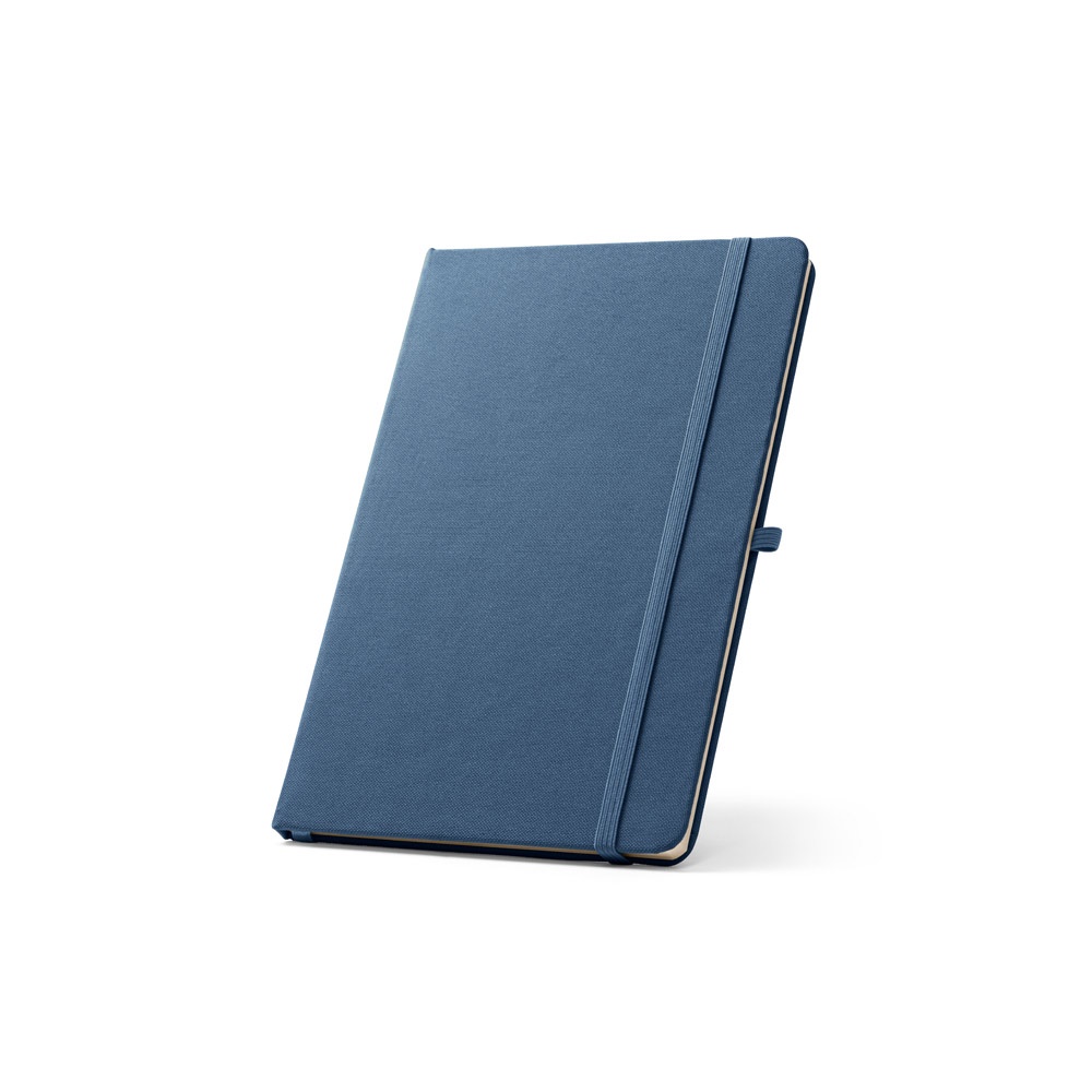 ANNE. A5 notitieblok in gerecycled polyester (100% rPET) met gelinieerde pagina's - Blauw