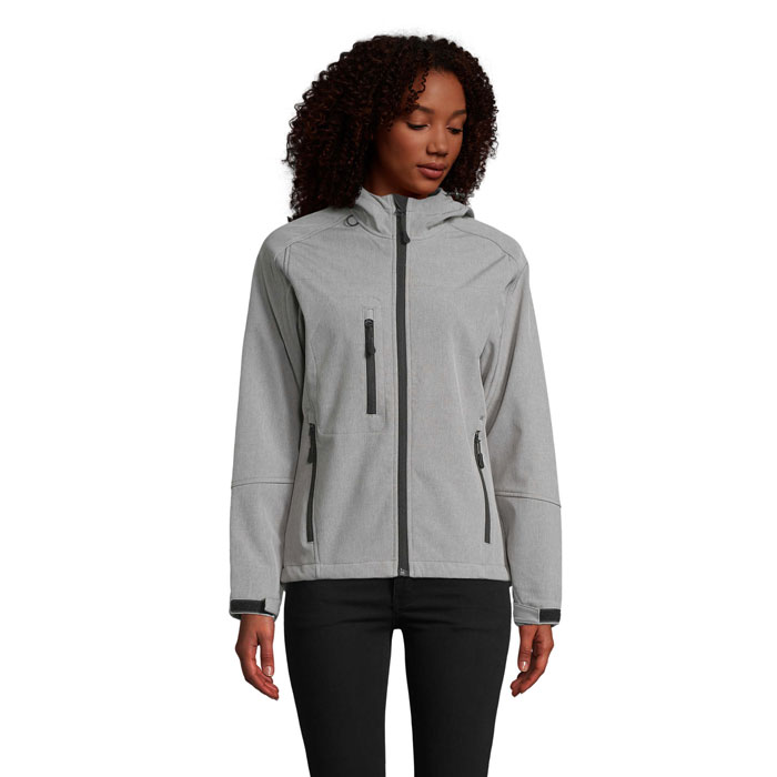REPLAY WOMEN - REPLAY DAMES HOOD SOFTSHELL - Grijs Gemeleerd