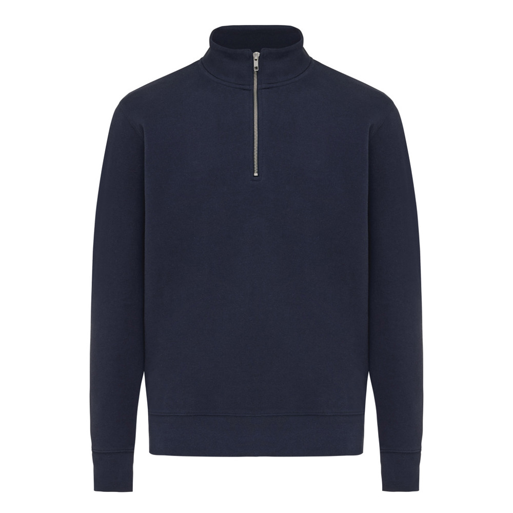 IQONIQ Elgon gerecycled katoen sweater met kwartritssluiting - donkerblauw (± PMS 19-3923TCX)